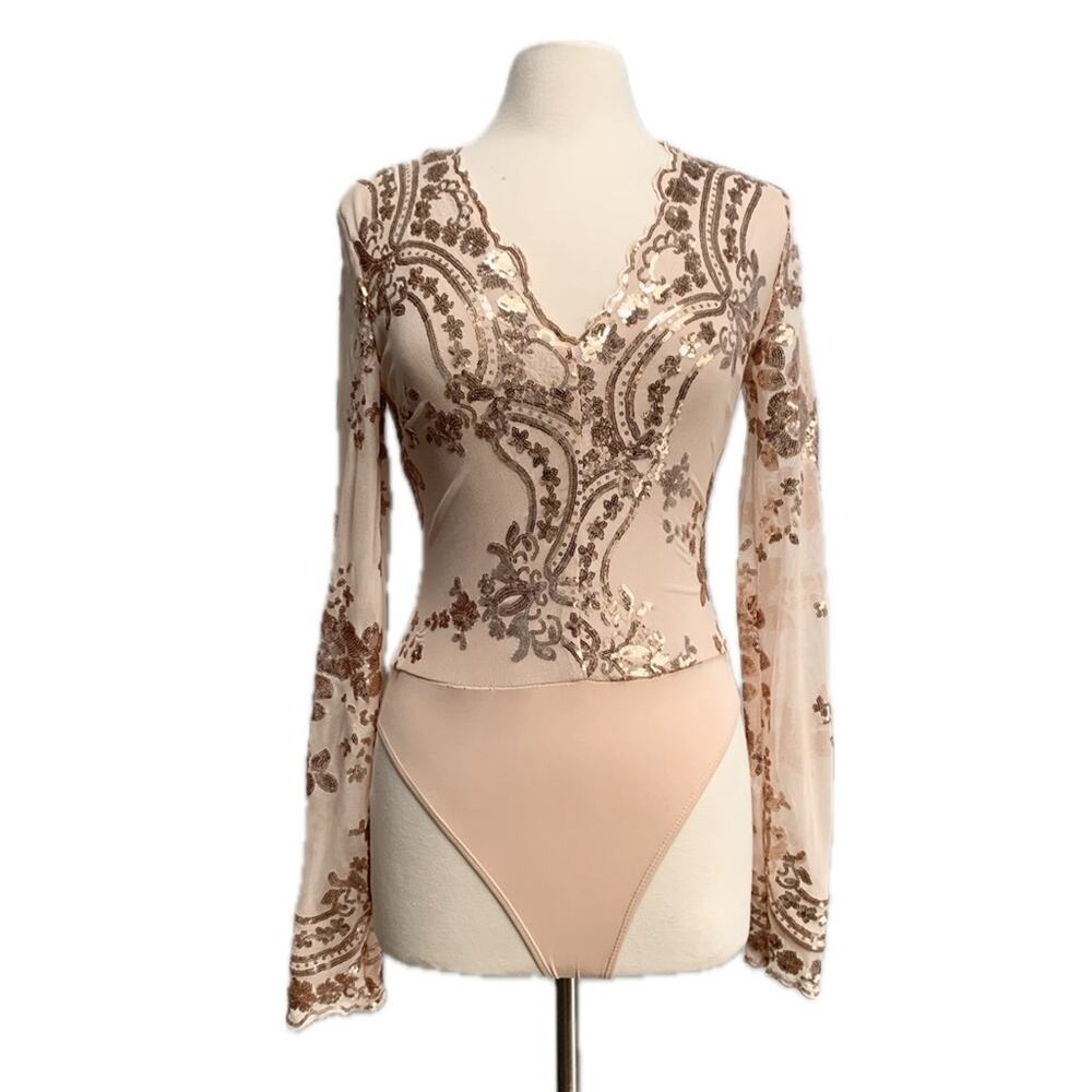 Nude Mesh Long Sleeve Bodysuit
